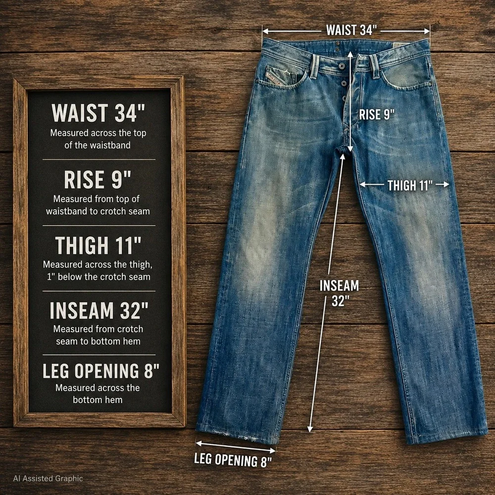 Diesel Larkee Mens Regular Straight Jeans Blue Wash 008AT Size 33x32 Hemmed